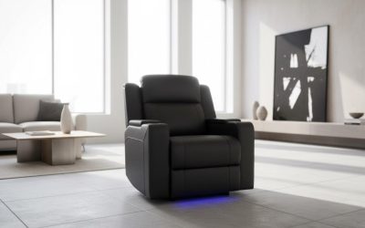 Home Cinema Dual Motor Leather Electric Recliner With LED Lighting & USB Charging - Black