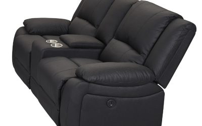 Godfather Rhino Fabric 2 Seater Electric Recliner with Console Sofa-Onyx