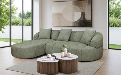 Berta Fabric 2-Seater Sofa with LHF Chaise – Pistachio