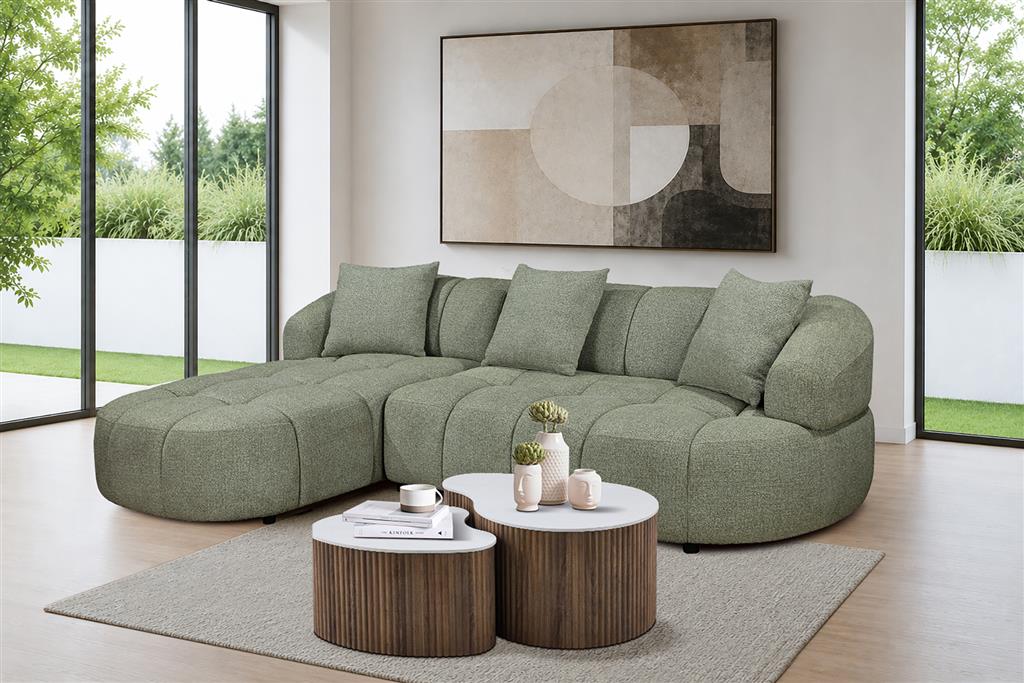 Berta Fabric 2-Seater Sofa with LHF Chaise – Pistachio - Main Image